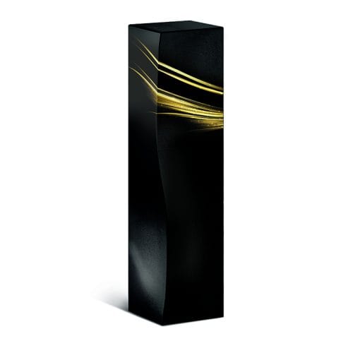 Hohe schwarze Karton-Geschenkverpackung mit goldenem Dekormotiv