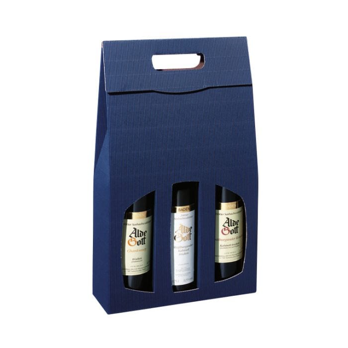 Emballages portatifs, cannelure apparente bleu, 3 bouteilles